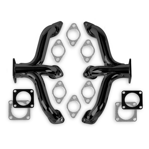 Flowtech Headers, 2.50 inch Collector Dia., Block Hugger, 1-3/4 inch Tube Dia., For Ford Flathead, Black Paint, Set
