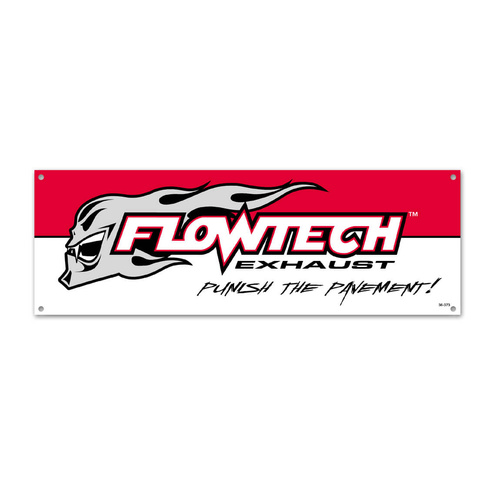 Flowtech Banner, Vinyl, Red/White, Exhaust Logo, 30 in. Width, 90 in. Length, Each