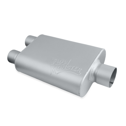 Flowmaster Muffler, 2-Chamber, 2.5/3 in. Dia., 19 in. Length, Dual/Center, Universal, Aluminized Steel, Silver, Paint, Each