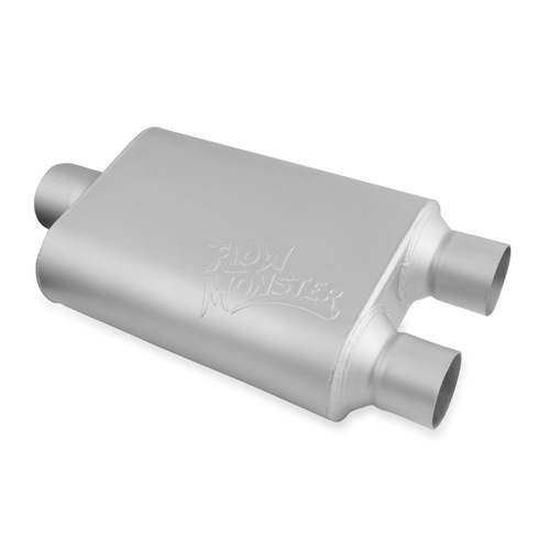 Flowmaster Muffler, 2-Chamber, 3/2.5 in. Dia., 19 in. Length, Center/Dual, Universal, Aluminized Steel, Silver, Paint, Each