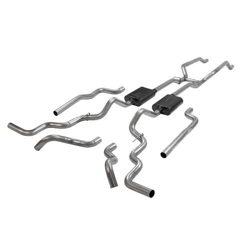 Flowmaster Exhaust System, American Thunder, Crossmember back, Dual, Stainless, Split Rear/Split Side Exit, Chevy, GMC, Kit