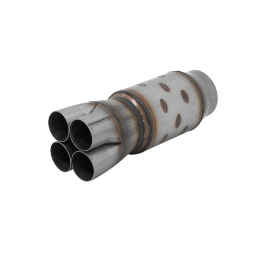 Flowmaster Collector Muffler, Stainless Steel, Natural, 4 Into 1, 2.250 in. Inlets/4.000 in. Outlet, 10 in. Long, Each