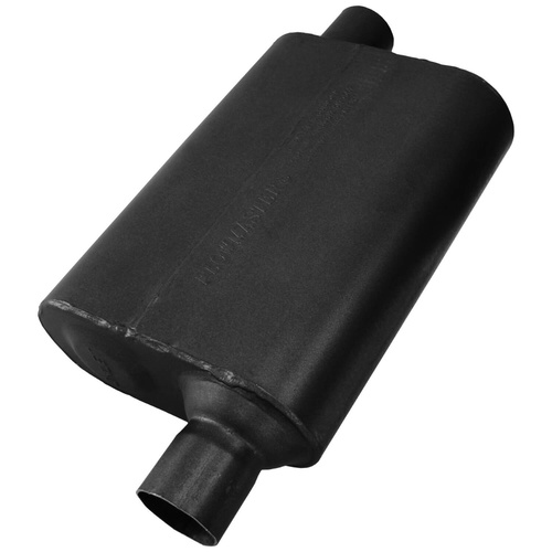 Flowmaster Muffler, 40 Series Delta Flow, 2.25/2.25 in. Dia., 19 in. Length, Offset/Offset, Universal, 409 Stainless Steel, Black, Paint, Each