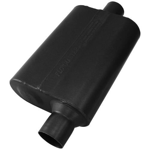 Flowmaster Muffler, 40 Series Delta Flow, 2.5/2.5 in. Dia., 19 in. Length, Offset/Center, Universal, 409 Stainless Steel, Black, Paint, Each