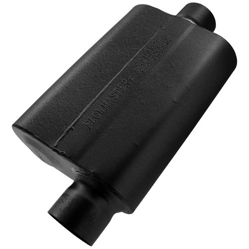 Flowmaster Muffler, 40 Series Delta Flow, 3/3 in. Dia., 19 in. Length, Offset/Center, Universal, 409 Stainless Steel, Black, Paint, Each