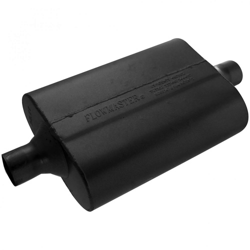 Flowmaster Muffler, 40 Series Delta Flow, 2/2 in. Dia., 19 in. Length, Center/Center, Universal, Aluminized Steel, Black, Paint, Each
