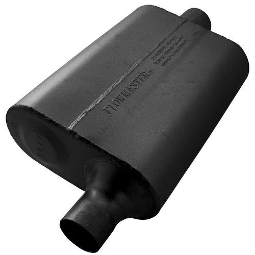 Flowmaster Muffler, 40 Series Delta Flow, 2/2 in. Dia., 19 in. Length, Offset/Center, Universal, Aluminized Steel, Black, Paint, Each