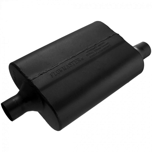 Flowmaster Muffler, 40 Series Delta Flow, 2/2 in. Dia., 19 in. Length, Center/Offset, Universal, Aluminized Steel, Black, Paint, Each