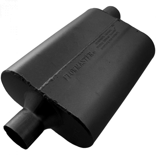 Flowmaster Muffler, 40 Series Delta Flow, 2.25/2.25 in. Dia., 19 in. Length, Center/Offset, Universal, Aluminized Steel, Black, Paint, Each