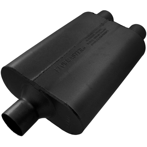 Flowmaster Muffler, 40 Series Delta Flow, 2.25/2.25 in. Dia., 19 in. Length, Center/Dual, Universal, Aluminized Steel, Black, Paint, Each