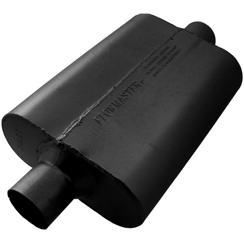 Flowmaster Muffler, 40 Series Delta Flow, 2.5/2.5 in. Dia., 19 in. Length, Center/Center, Universal, Aluminized Steel, Black, Paint, Each
