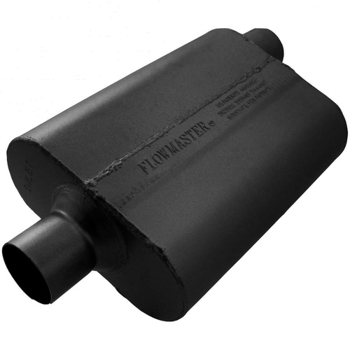 Flowmaster Muffler, 40 Series Delta Flow, 2.5/2.5 in. Dia., 19 in. Length, Center/Offset, Universal, Aluminized Steel, Black, Paint, Each
