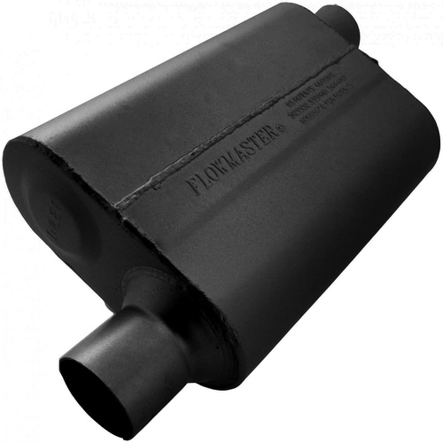 Flowmaster Muffler, 40 Series Delta Flow, 2.5/2.5 in. Dia., 19 in. Length, Offset/Offset, Universal, Aluminized Steel, Black, Paint, Each