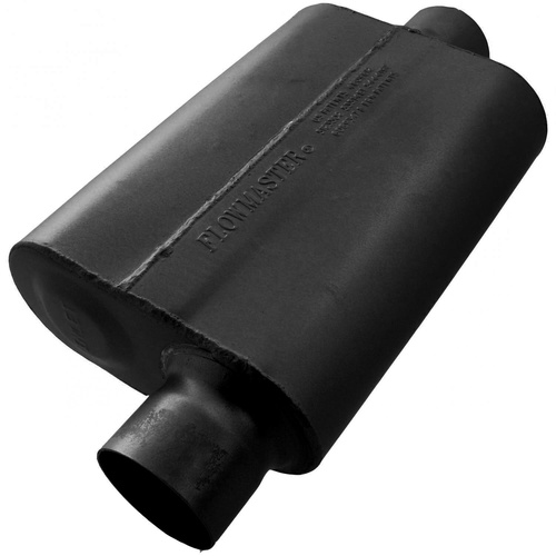 Flowmaster Muffler, 40 Series Delta Flow, 3/3 in. Dia., 19 in. Length, Offset/Center, Universal, Aluminized Steel, Black, Paint, Each