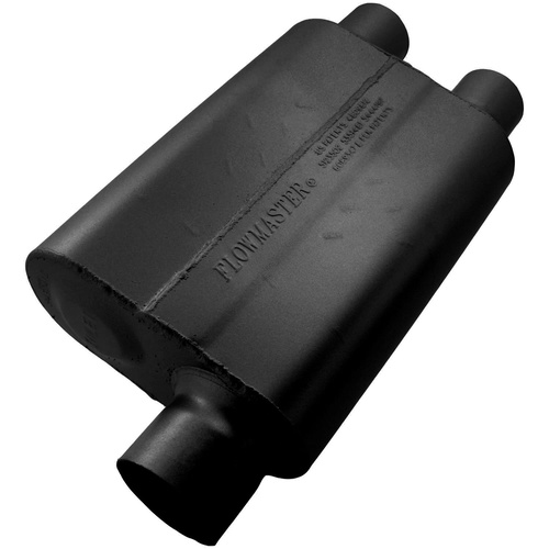 Flowmaster Muffler, 40 Series Delta Flow, 3/2.5 in. Dia., 19 in. Length, Offset/Dual, Universal, Aluminized Steel, Black, Paint, Each
