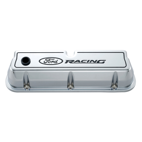 Ford Performance Parts Valve Covers, Tall, Cast Aluminium, Chrome, For Ford Racing Logo, For Ford, Small Block, 351W, Pair