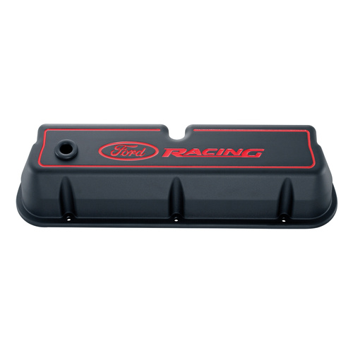 Ford Performance Parts Valve Covers, Tall, Cast Aluminium, Black with Red For Ford Racing Logo, For Ford, 289, 302, 351W, Pair