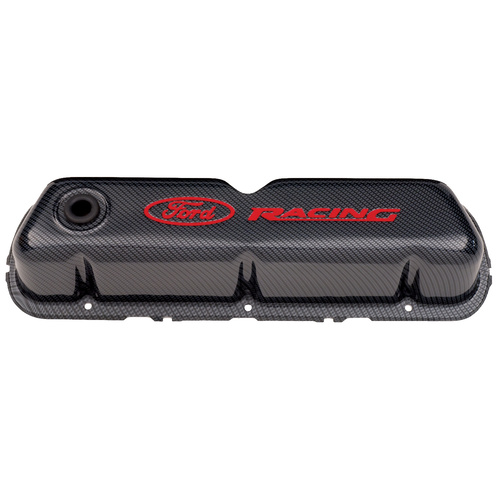 Ford Performance Parts Valve Covers, Stock Height, Steel, Carbon Fiber Finish, For Ford Racing Logo, For Ford, Small Block Windsor, Pair