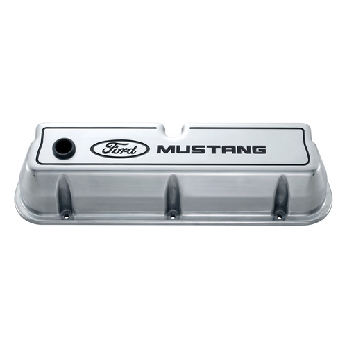 Ford Performance Parts Valve Covers, Tall, Cast Aluminium, Polished, Black For Ford Mustang Logo, For Ford, Small Block, 351W, Pair