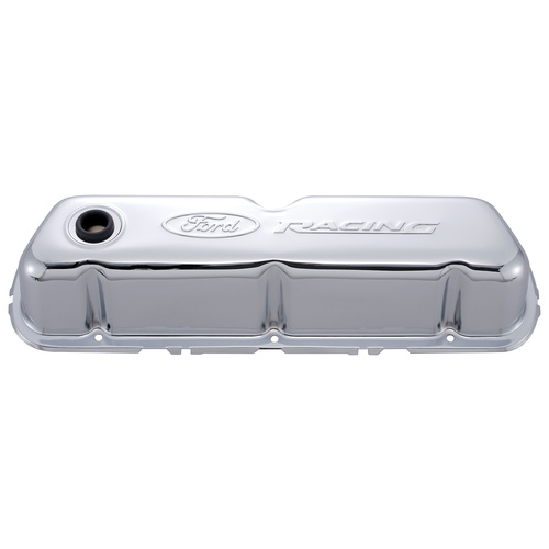 Ford Performance Parts Valve Covers, Steel, Chrome, Embossed For Ford Racing Logo, For Ford, Small Block, 351W, Pair