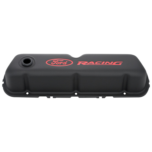 Ford Performance Parts Valve Covers, Steel, Black Crinkle with Red For Ford Racing Logo, For Ford, 289, 302, 351W, Pair