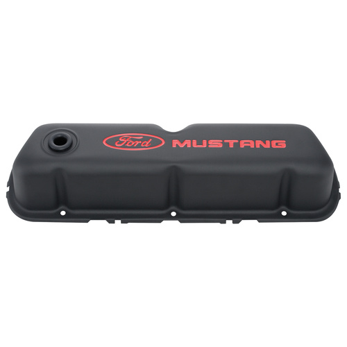 Ford Performance Parts Valve Covers, Steel, Black Crinkle, Red For Ford Mustang Logo, For Ford, Small Block, 351W, Pair