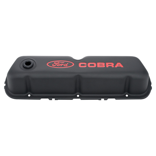 Ford Performance Parts Valve Covers, Steel, Black Crinkle, Red For Ford Cobra Logo, For Ford, Small Block, 351W, Pair