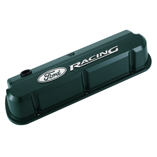 Ford Performance Parts Valve Covers, Slant-Edge, Tall, Green, For Ford Racing Logo, For Ford, For Mercury, Small Block Windsor, Pair