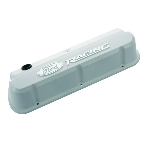 Ford Performance Parts Valve Covers, Slant-Edge, Tall, White, For Ford Racing Logo, For Ford, For Mercury, Small Block Windsor, Pair
