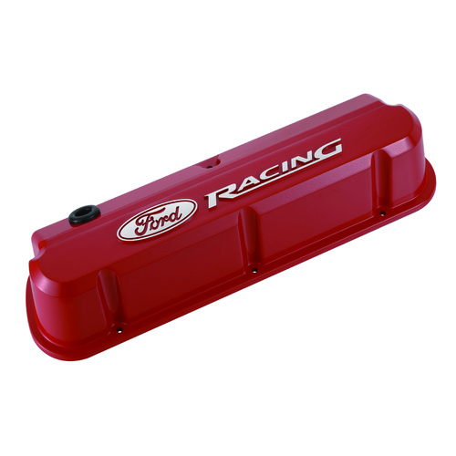 Ford Performance Parts Valve Covers, Slant-Edge, Tall, Red, For Ford Racing Logo, For Ford, For Mercury, Small Block Windsor, Pair