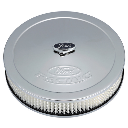 Ford Performance Parts Air Cleaner, Chrome, 13 in. Diameter, For Ford Logo, Blue Oval Wing Nut, 5.125 in. Inlet, 0.625 in.Drop Base, Kit