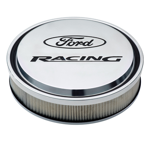 Ford Performance Parts Air Cleaners, For Ford Racing Licensed Slant-Edge, Round, Dropped Base, Polished, For Ford Racing Logo Top, 13 in. Diameter, 2.