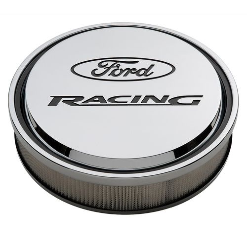 Ford Performance Parts Air Cleaners, For Ford Racing Licensed Slant-Edge, Round, Dropped Base, Chrome, For Ford Racing Logo Top, 13 in. Diameter, 2.62