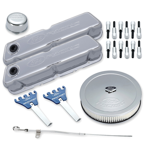 Ford Performance Parts Engine Dress-Up Kit, Steel, Chrome, For Ford Racing Logo, For Ford, Small Block Windsor, Kit