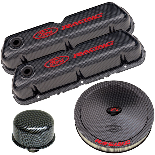 Ford Performance Parts Engine Dress-Up Kit, Steel, Carbon Fiber Finish, For Ford Racing Logo, For Ford, 289, 302, 351W, Kit
