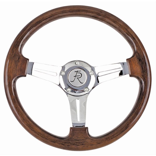 Flaming River Steering Wheel, Woodys III, Mahogany/Chrome 3-spoke Steering Wheel, Each