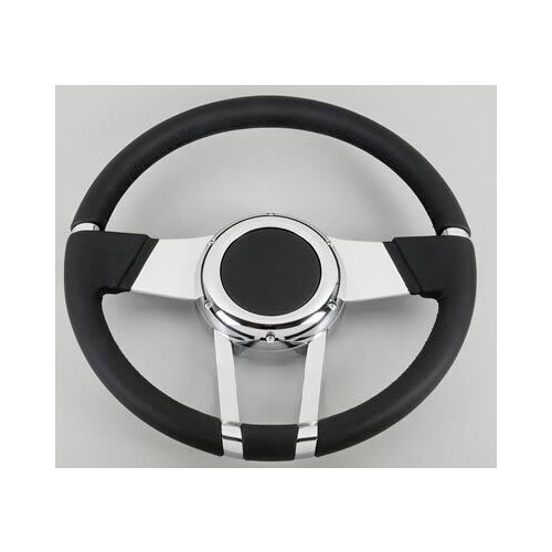 Flaming River Steering Wheel, Waterfall 13.8 in. Black Leather Steering Wheel - Black, Each