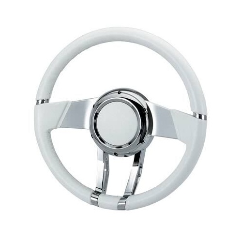 Flaming River Steering Wheel, Waterfall, 13.8 in. White Leather, Each