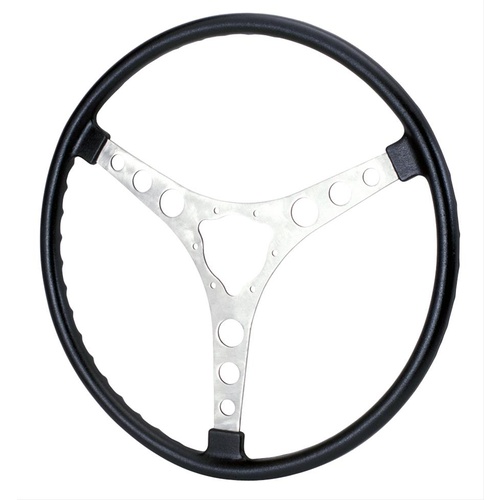 Flaming River Steering Wheel, Molded Black with Finger Grip-FR 6 Bolt Pattern Stainless Center, Each