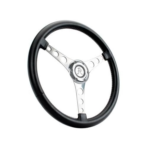 Flaming River Steering Wheel, Vette 6 Bolt Laser Polished Aluminum 15 in. (Black Leather), Each