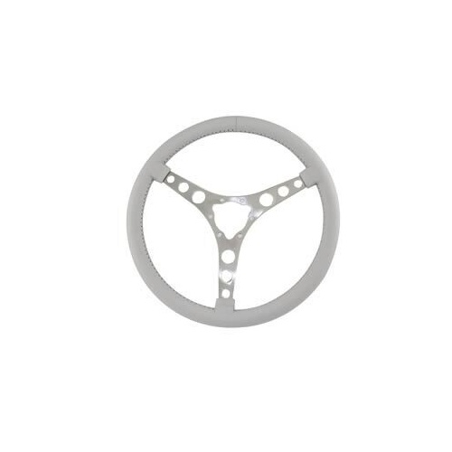 Flaming River Steering Wheel, Vette 6 Bolt Laser Polished Aluminum 15 in. (Light Grey Leather), Each