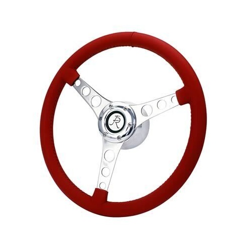 Flaming River Steering Wheel, Vette 6 Bolt Laser Polished Aluminum 15 in. (Red Leather), Each