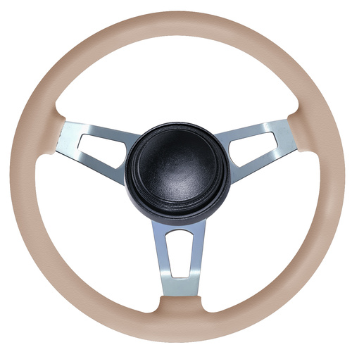 Flaming River Steering Wheel Tuff Wheel New Leather Design Light Tan Alum Spoke SATIN
