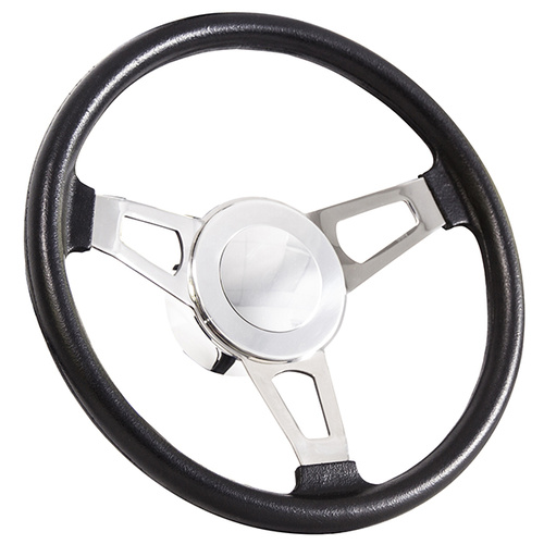 Flaming River Steering Wheel, Leather Muscle Tuff 14 in. Wheel with 9 Bolt Adapter and Horn Button, Each
