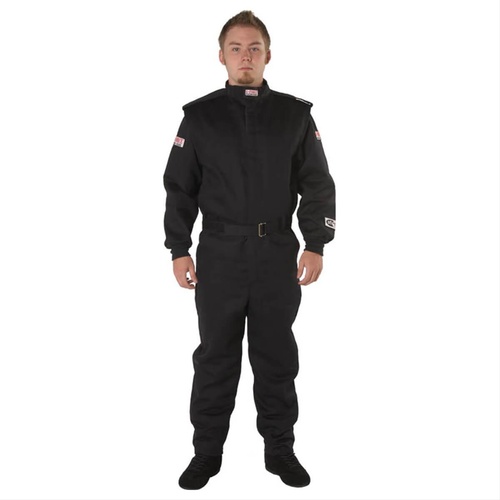 G-Force Driving Suit, GF525, One-Piece, Multiple Layer, Pyrovatex, Large, Black Top, Black Bottom, Each