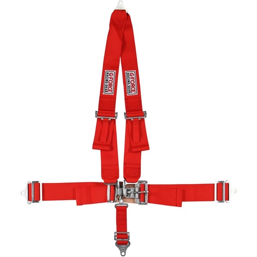 G-Force Harness, Complete, Latch, V-Type, Bolt-In, Floor/Roll Bar Mount, Red, Each