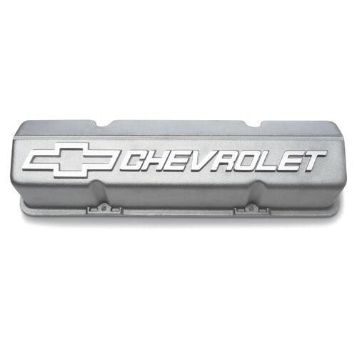 GM Performance Valve Covers, Tall Height, Cast Aluminum, Natural, Chevrolet Logo, Chevy, Small