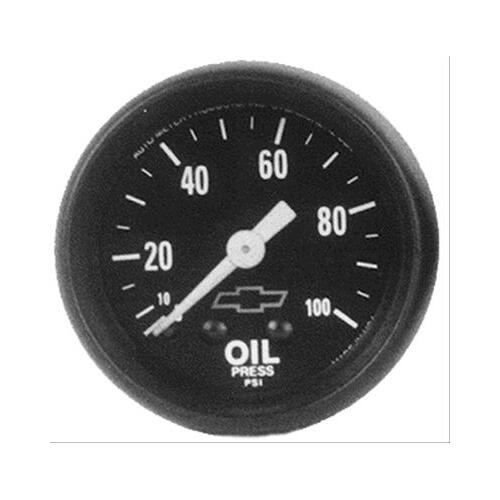 GM Performance Gauge, Oil Pressure, Bowtie Emblem, 0-100 psi, 2 1/16 in., Analog, Mechanical, Black