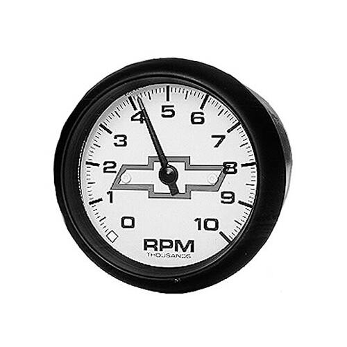 GM Performance Gauge, Tachometer, Bowtie Emblem, 0-10,000 RPM, 3 3/4 in., Analog, Electrical, White