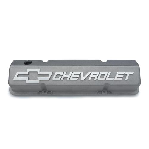 GM Performance Valve Covers, Stock Height, Cast Aluminum, Natural, Chevrolet Logo, Chevy, Small